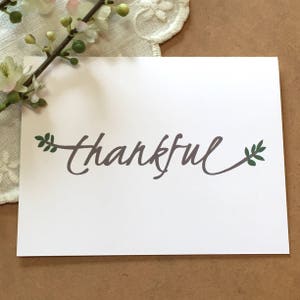 Thankful Card: Calligraphy Leaves, Thanksgiving Thank You Bild 1