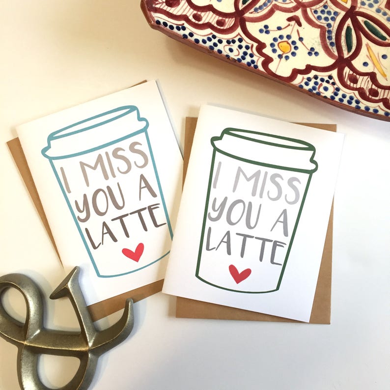 Miss You Card Coffee Gift Friendship Card Long Distance Friendship Coffee Card Miss You Gift I Miss You A Latte Missing You Card