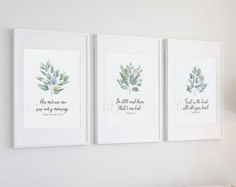 Set of 3 Christian Scripture Wall Art Prints • Faith Home Decor • Instant Download
