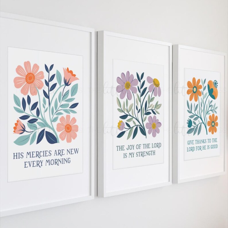 Floral Bible Verse Art Set: Printable Christian Wall Decor, Set of 3 - Etsy