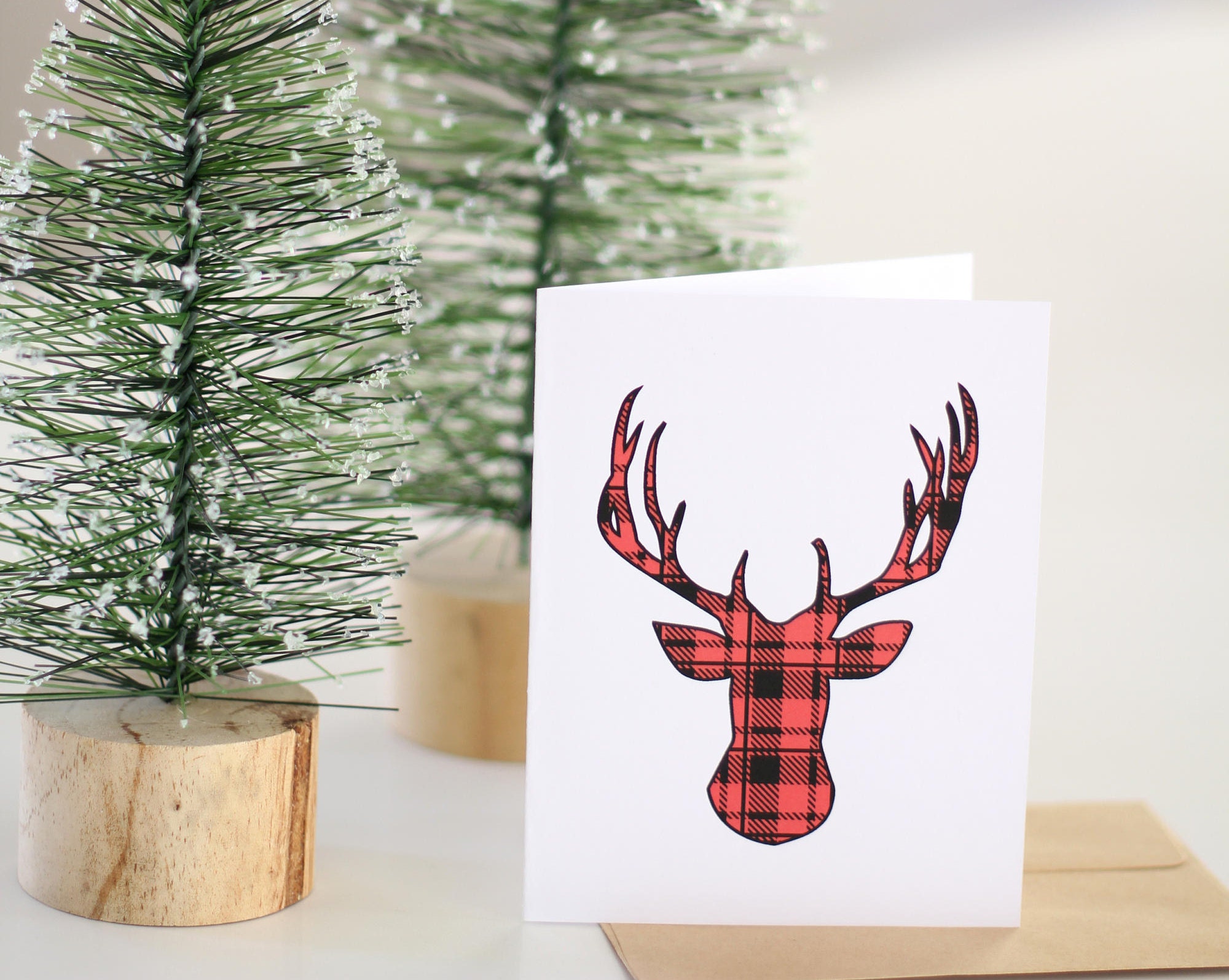 Red Plaid Deer Card Non Religious Holiday Card Christmas Etsy UK