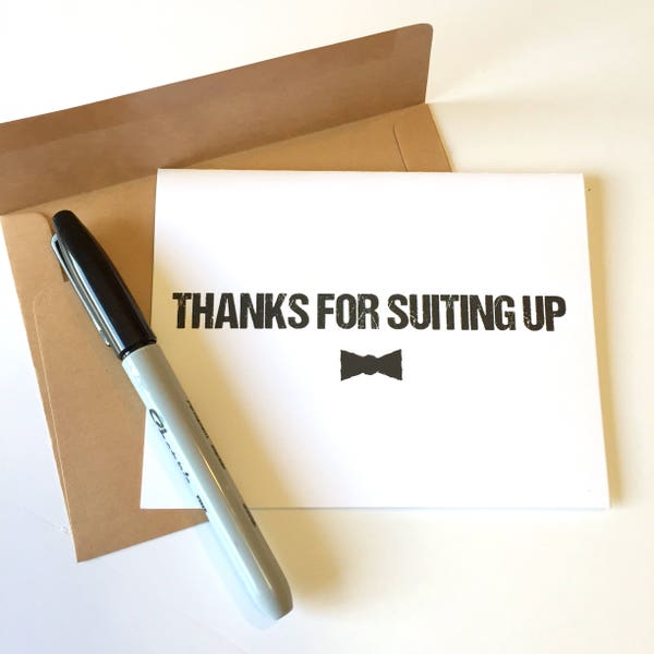 Thanks for Suiting Up Groomsmen Thank You Cards with Bowtie, Best Man Thank You Card Gift, Thank You For Being My Groomsman Card