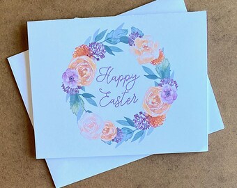 Watercolor Floral Easter Card: Happy Easter Notecards
