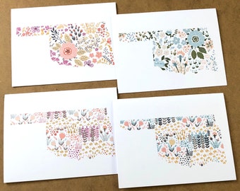 Floral Oklahoma Greeting Cards: State Map Stationery Set