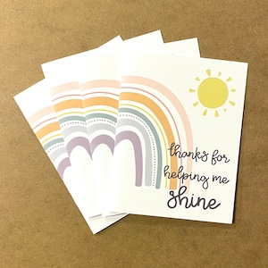 Teacher thank you card, End of year teacher appreciation, Thanks for helping me shine, Teacher Appreciation Card, Rainbow teacher card