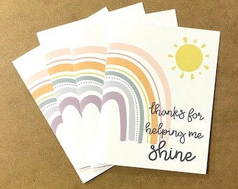 Teacher thank you card, End of year teacher appreciation, Thanks for helping me shine, Teacher Appreciation Card, Rainbow teacher card