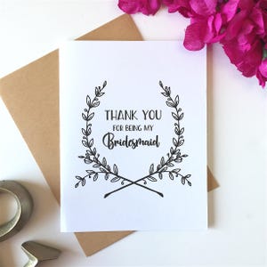 Bridesmaid Thank You Card: Black & White Floral Design