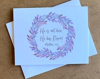 Watercolor Easter Card: He Has Risen Scripture Greeting