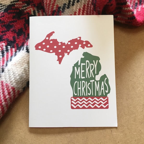 Michigan Christmas, Michigan Gift, Christmas Card Michigan, Michigan Greeting Card, Michigan Present, Mitten State, Made in Michigan Product