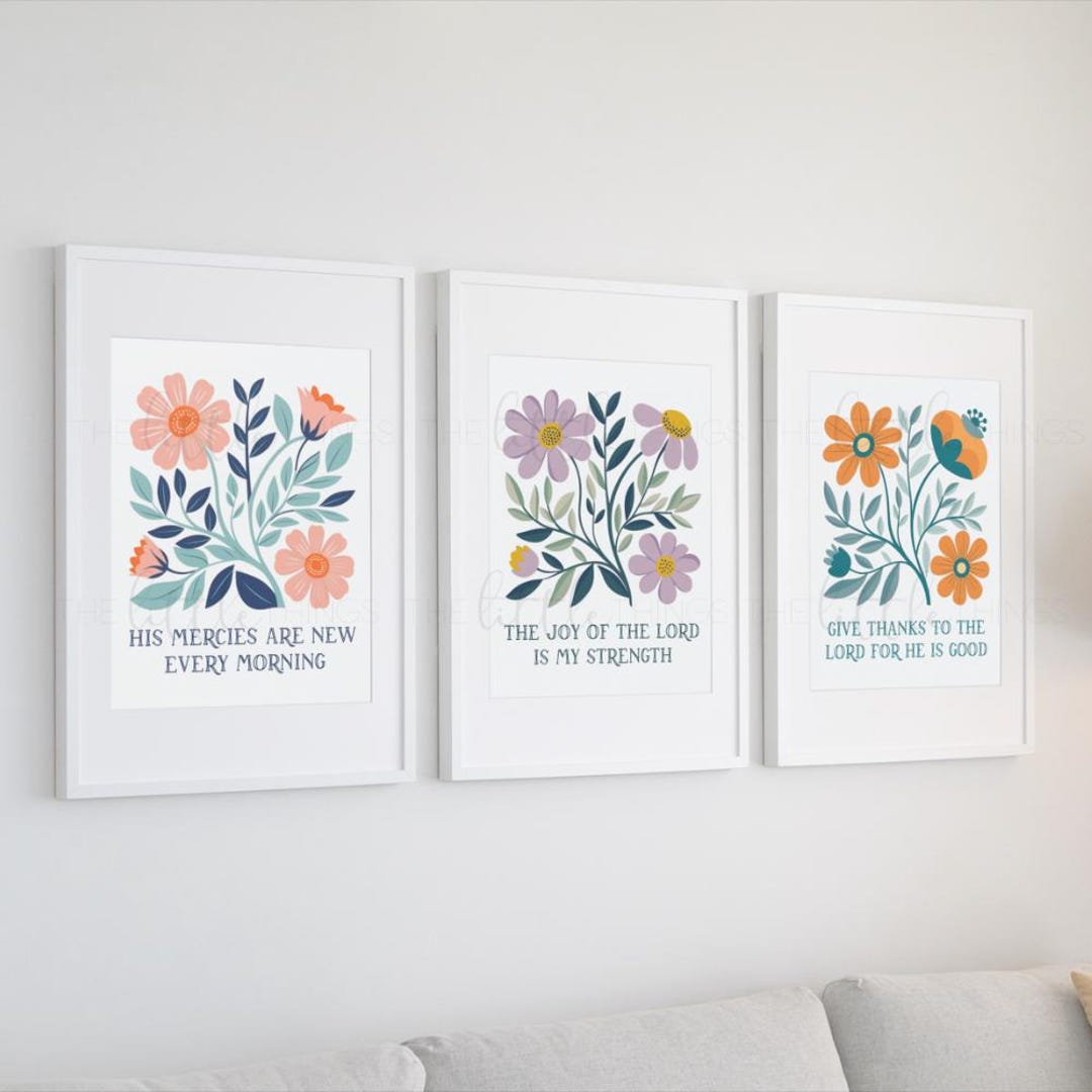 Floral Bible Verse Art Set: Printable Christian Wall Decor, Set of 3 - Etsy
