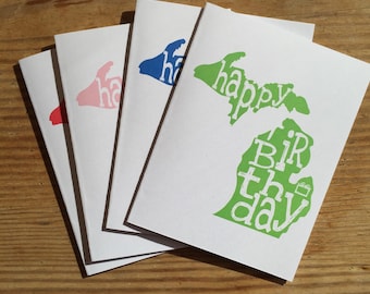 Michigan Birthday Card. Mitten Card.  Happy Birthday.  Made in Michigan.