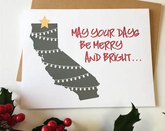 California Christmas Card Set, California Gift Idea,  California State Love, May Your Days be Merry and Bright, California Holiday Card