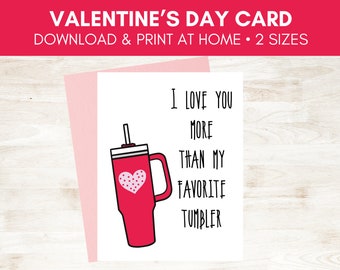 Red Tumbler Valentine's Day Card, Printable Valentine's Day Card, Digital Card, Valentine for Friend, Friendship Valentine's Day Card