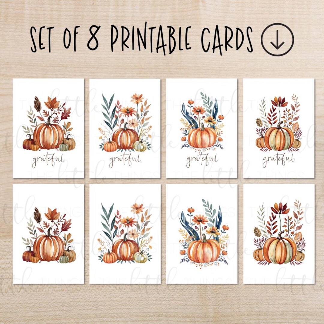Instant Download: Set of 8 Watercolor Pumpkin Note Cards - Etsy