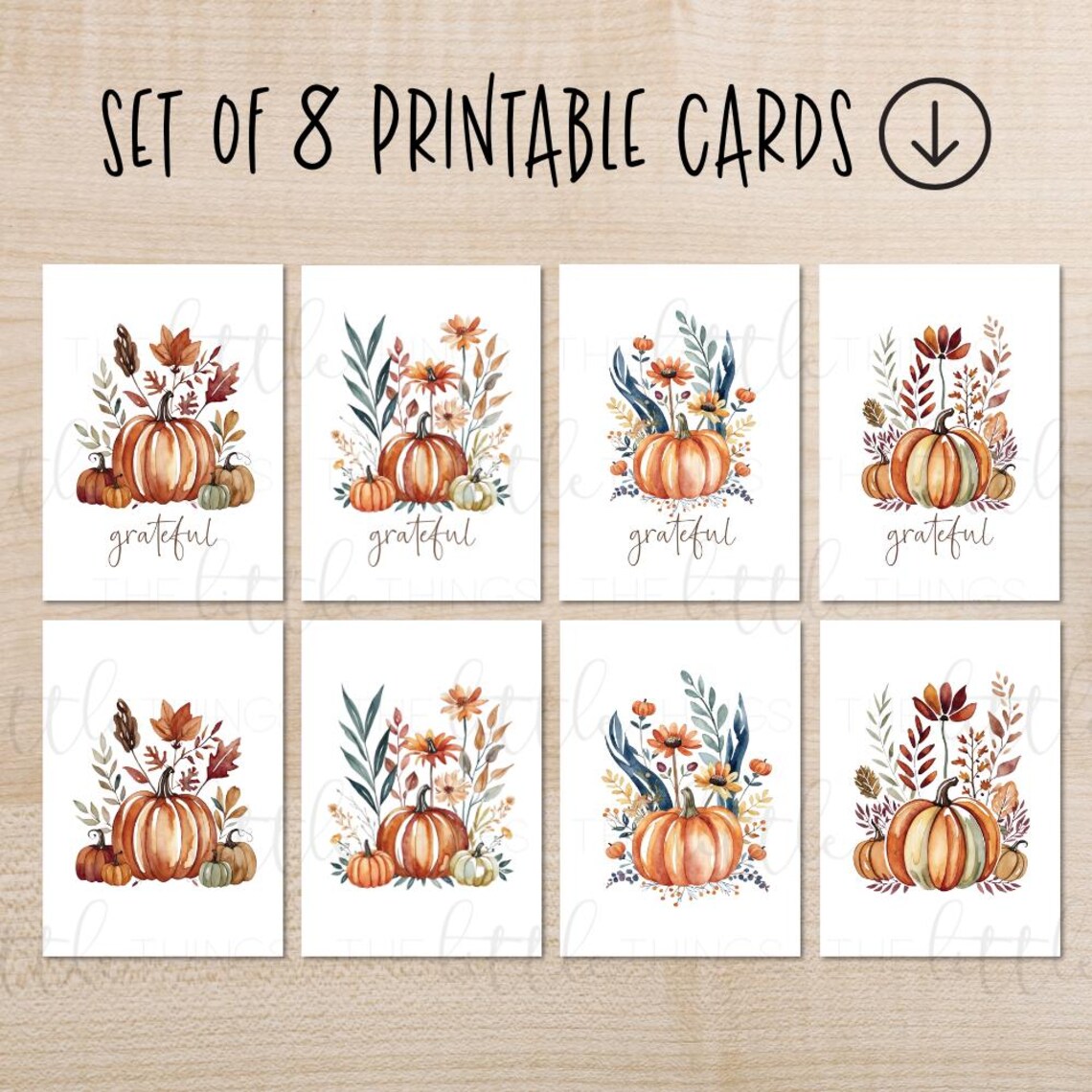 Instant Download: Set of 8 Watercolor Pumpkin Note Cards - Etsy