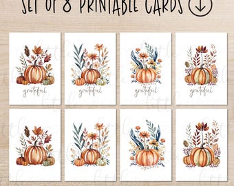 Instant Download: Set of 8 Watercolor Pumpkin Note Cards