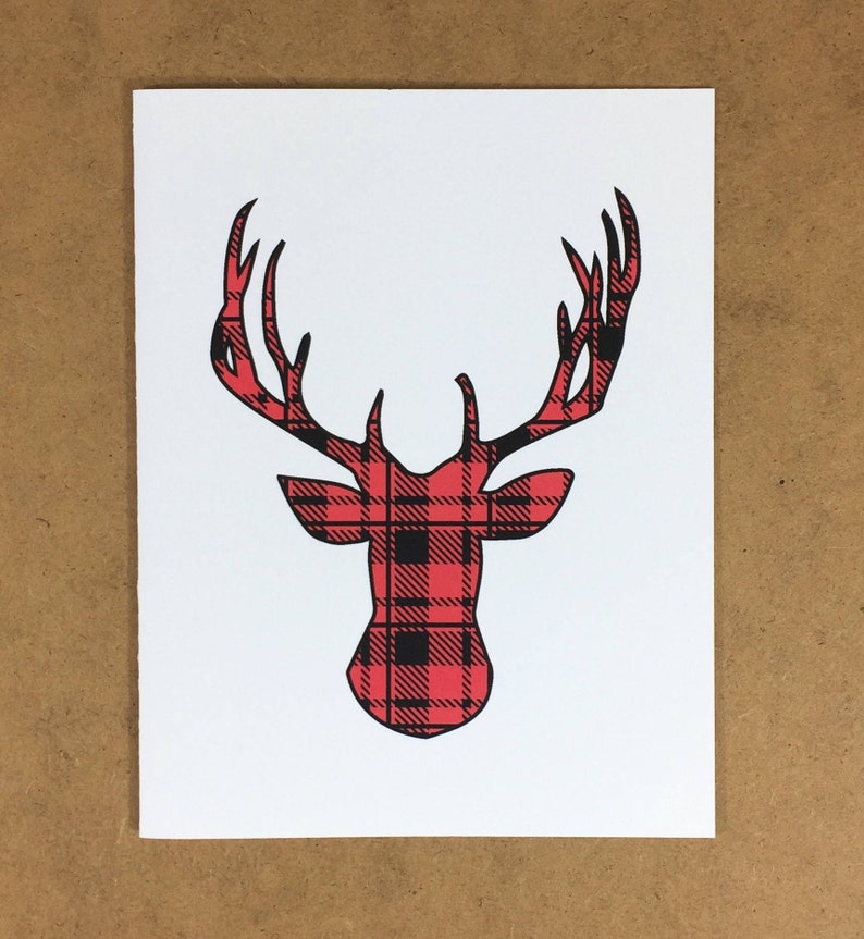 Red Plaid Deer Card Non religious Holiday Card Christmas | Etsy