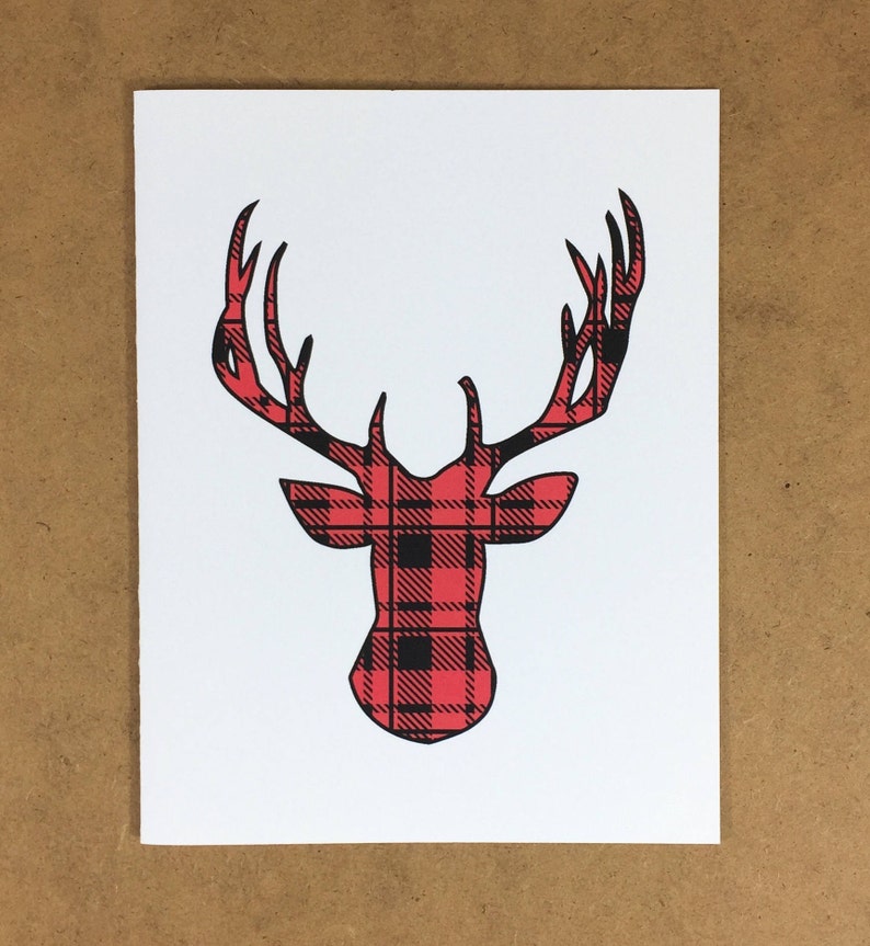 Red Plaid Deer Card Non religious Holiday Card Christmas  Etsy