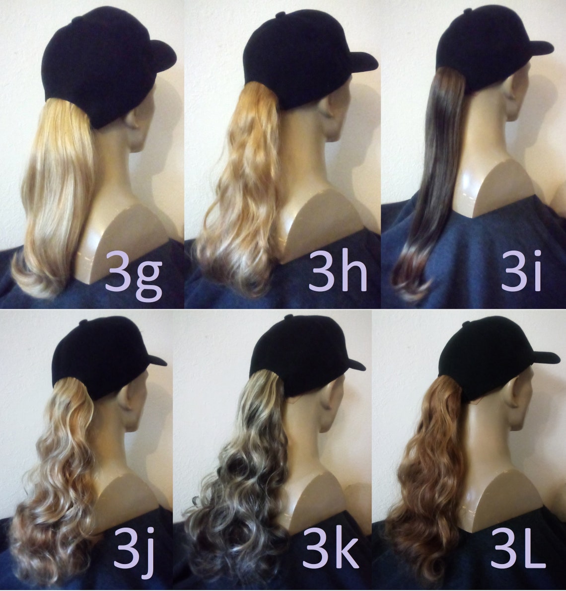 Baseball Cap Hat With Ponytail Attached Various Hair Colors Etsy