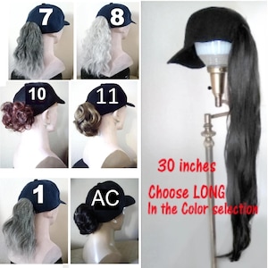 Baseball cap with ponytail attached - Hat Colors  - navy, black, khaki, red, camo