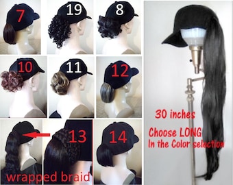 Baseball cap with ponytail attached - Hat Colors  - navy, black, khaki, beige, cream, denim, blue, red