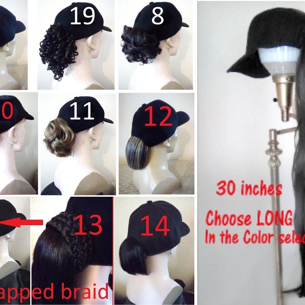 Baseball cap with ponytail attached - Hat Colors  - navy, black, khaki, beige, cream, denim, blue, red