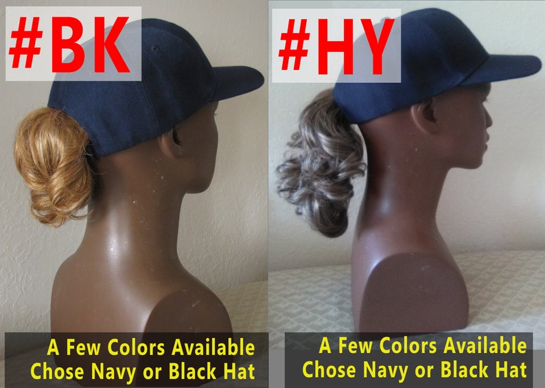 Navy or Black Baseball cap with ponytail attached Various Etsy
