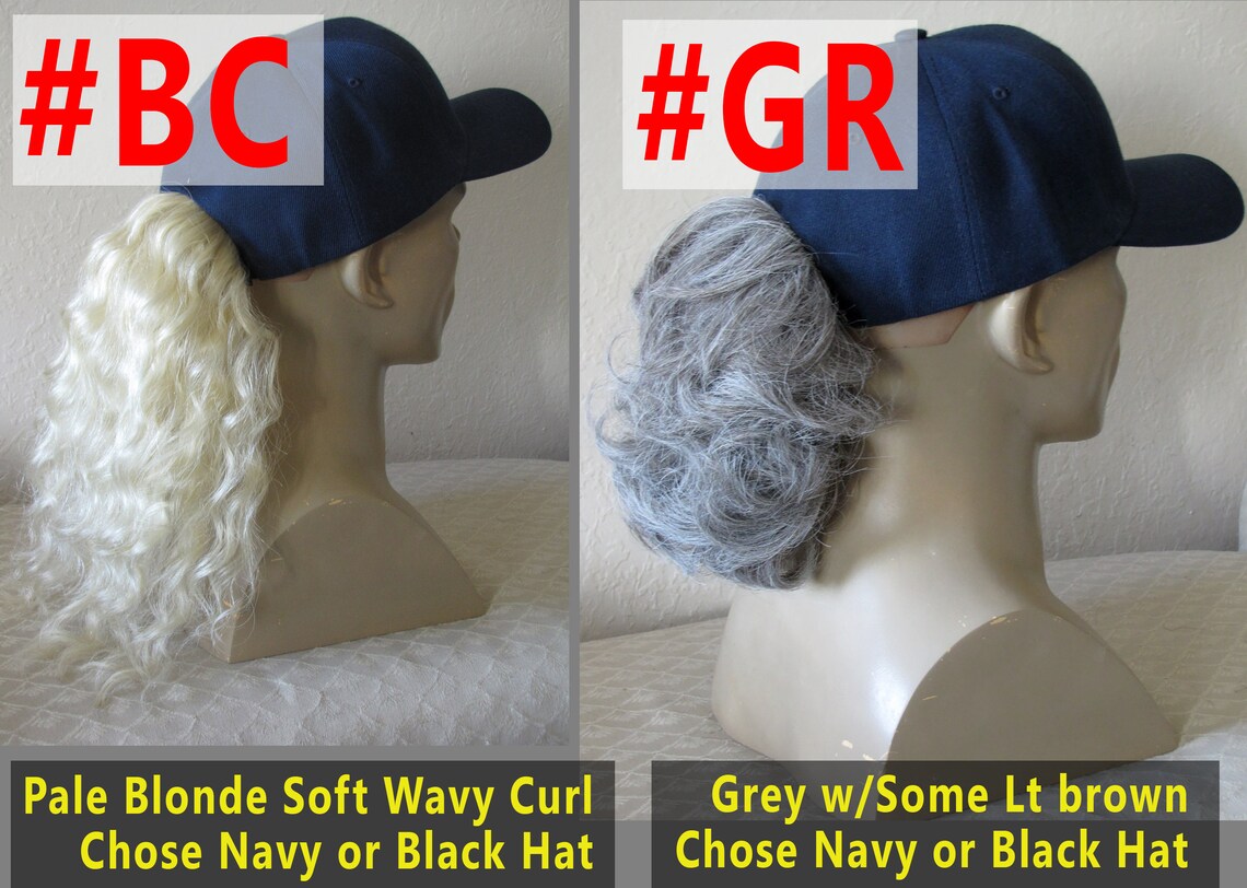 Navy or Black Baseball cap with ponytail attached Various Etsy
