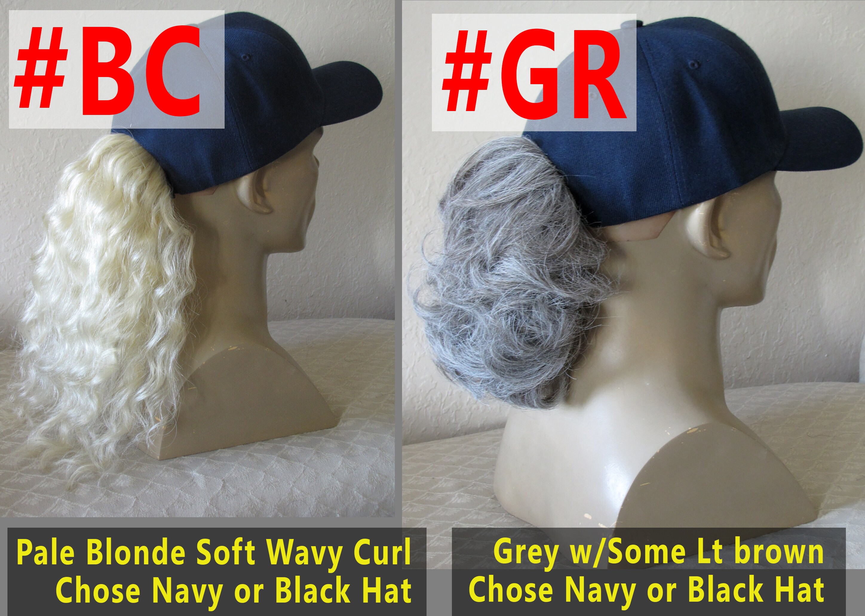 Navy or Black Baseball cap with ponytail attached Various Etsy