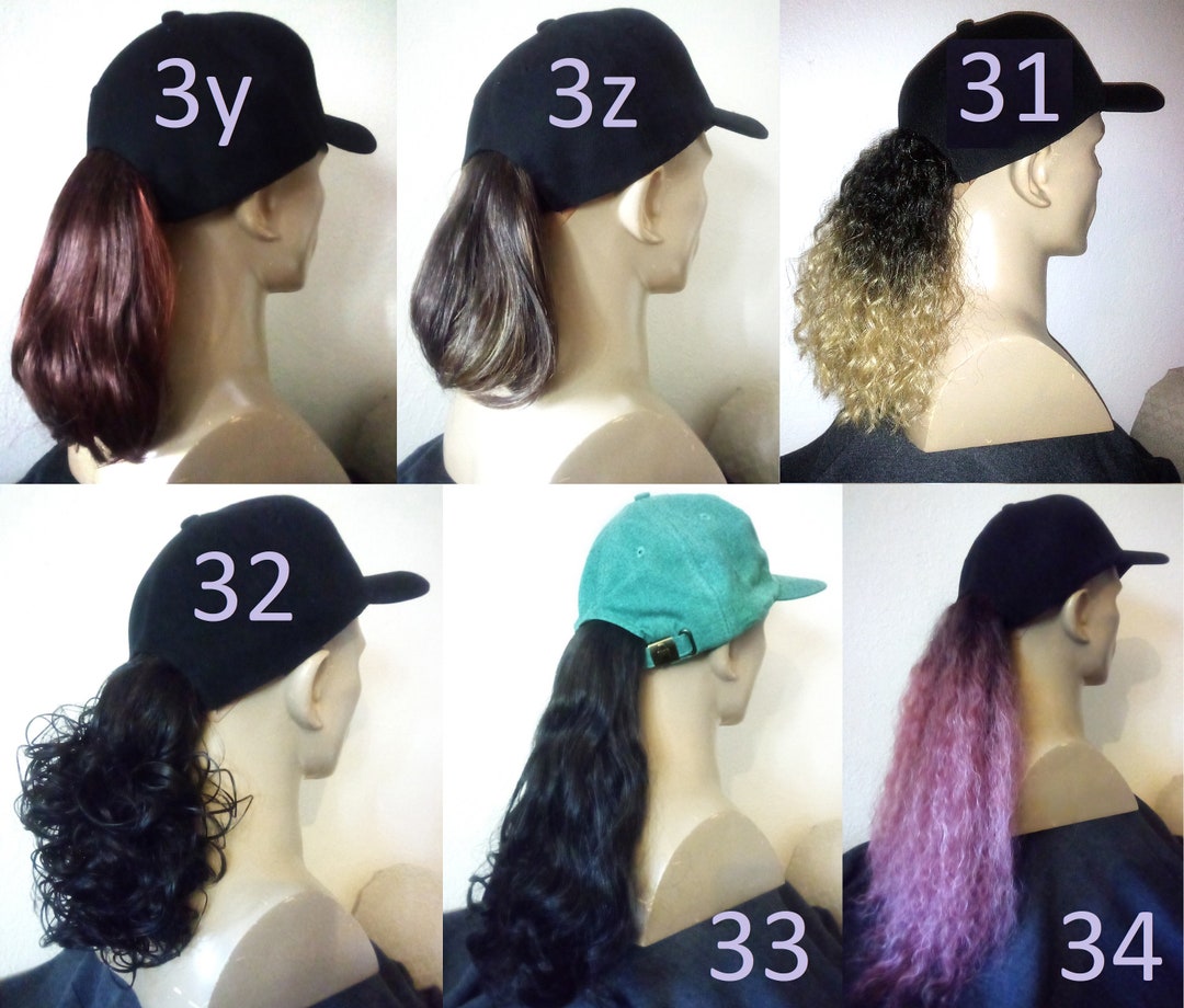 Baseball Cap Hat With Ponytail Attached Various Hair Colors Etsy