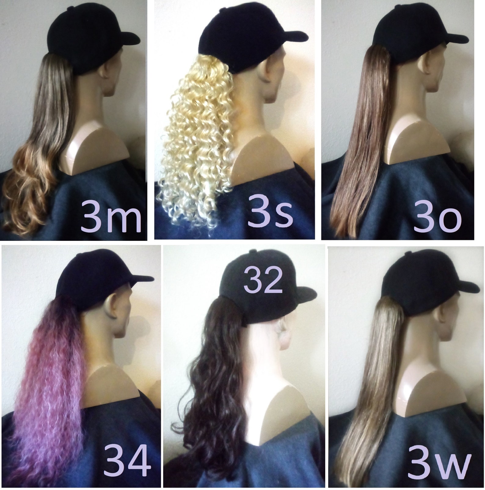 Baseball Cap Hat With Ponytail Attached Various Hair Colors Etsy