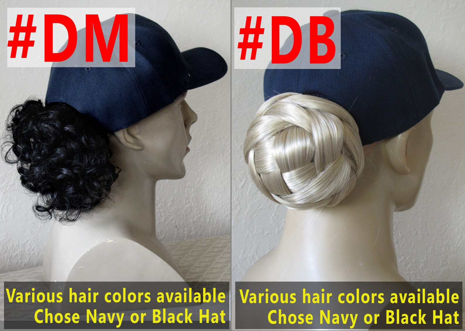 Navy or Black Baseball cap with ponytail attached Various Etsy