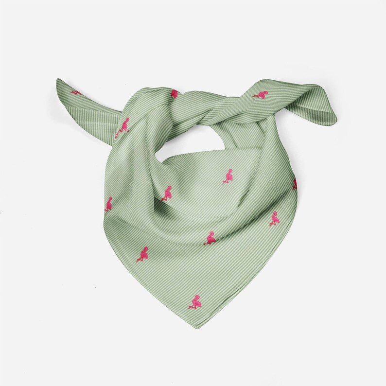 Memorial Day 4th of July Nautical Spring Summer Preppy Pet Bandana Uptown Pup Store Flamingo Seersucker Green Stripe Dog Bandana