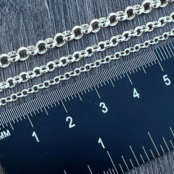Sterling Silver 2mm 3mm 4mm Rolo Link Chain - Unfinished Chain,(sold by the foot ) -High Quality - Permanent Jewelry- Made in Italy