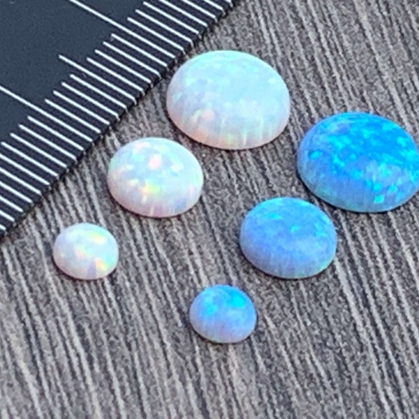 OPAL Round Cabochon 4mm, 6mm, 8mm - Light Blue or White -Smooth Opal Flat Back Bead-Earring Making, Ring Making, Jewelry Making