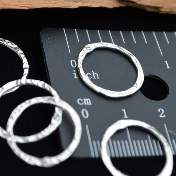 Large Ring - Sterling Silver Hammered Flat Round Connector Earring Hoop Ring Jumpring - Charm Ring - 18mm x .80mm