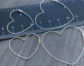 Sterling Silver Heart Hoop Ear Wires: Beading Hoops, 21 Gauge