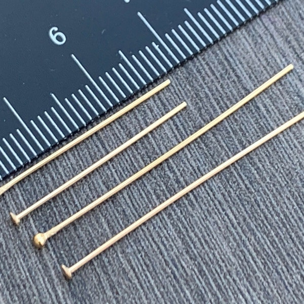 14kt Gold Filled Head Pins - 1" and 1.5", 22 Gauge (0.64mm) - Flat Head or Ball Head