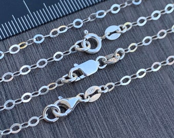 925 Sterling zilveren kettingketting - Ovale platte kabelschakels - Kies uw lengte en sluiting - Hoogwaardig Italiaans zilver - Wordt verzonden vanuit de VS