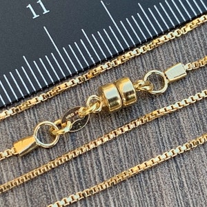 14kt Gold Filled Necklace: 1mm Box Chain with Magnetic Clasp
