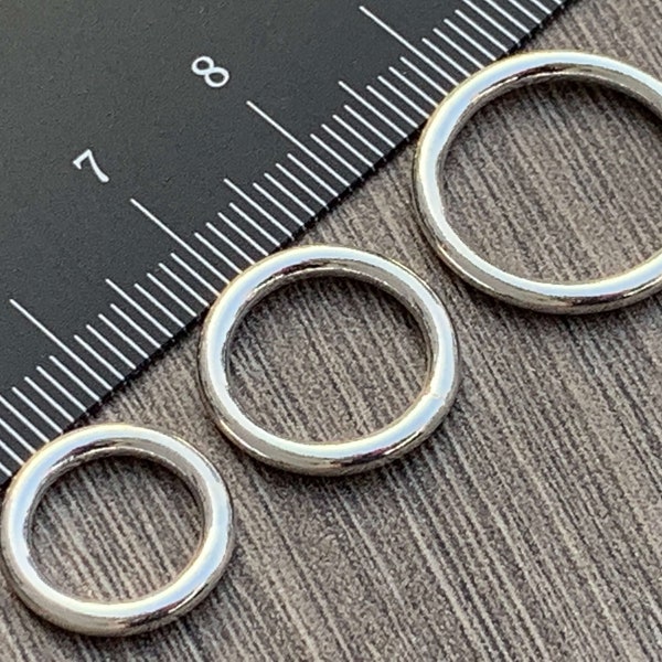 Sterling Silver CLOSED Jump Rings Large - 10mm 12mm 15mm ID, 14mm 16mm 19mm OD , 2mm thick (12 Gauge) - Large, Thick, Heavy , High Quality