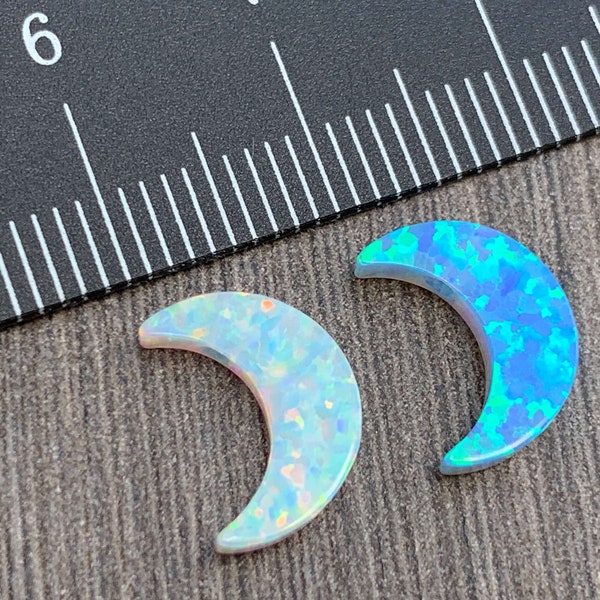 Moon OPAL Charm - Pendant  - Blue , White or Mix - Wholesale Lot,Flat, with Side Holes - Jewelry Making - Ships out from USA