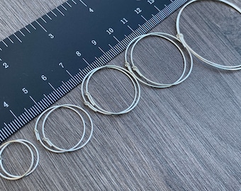 Ear Wire Beading Hoops Sterling Silver 15mm, 20mm, 25mm, 30mm, 45mm (5/8",6/8",1", 1 1/4", 1 3/4") , 21 Gauge/0.7mm  - Ships Out from USA