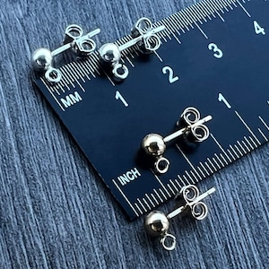 Ball Post Earrings with open jump ring & backs - Sterling Silver or 14kt Gold Filled , Findings - 4mm EarPost Earrings - Ships out for USA