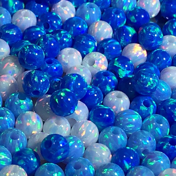5mm Opal Round Beads - Light Blue, Blue, White or Mix - Fully Drilled Holes-Jewelry Making - Ships out  from USA !