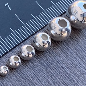 Sterling Silver Beads - 2mm/2.5mm/3mm/4mm/5mm/6mm/8mm/10mm/12mm/14mm-  925 Seamless Round Bead -  Made in Italy- Ships from USA