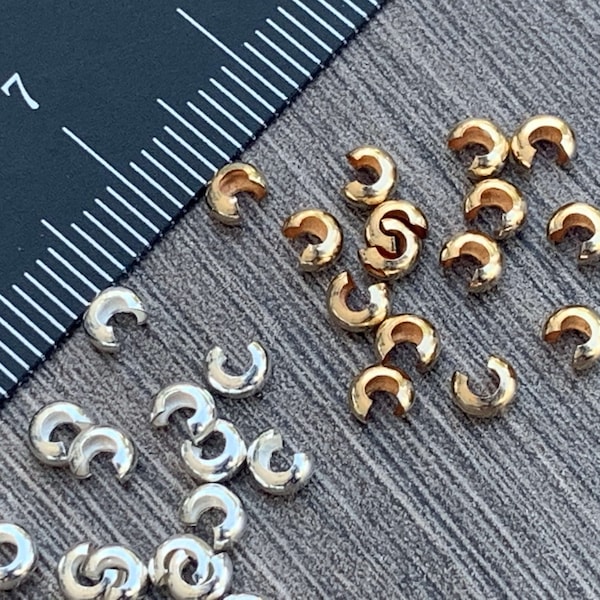 Quetschabdeckungen aus Sterlingsilber oder 14-karätigem Gold gefüllt, 3 mm oder 4 mm – Quetschperle, Abdeckperle – Mengenrabatte – Versand aus den USA