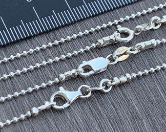 925 Sterling Silver 1.5mm Ketting -BALL /BEAD CHAIN Sterling Zilveren Ketting -Diverse lengtes- met spring sluiting -bulk hoeveelheden -groothandel