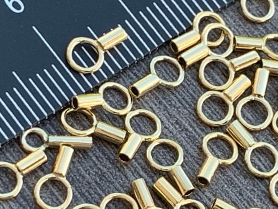 1mm Gold Crimp End Caps for chains, jewelry wires and leather, WHOLESALE  LOT Gold plated over sterling silver End Caps for Jewelry Making