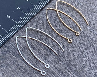 14kt Gold Filled or Sterling Silver V Ear Wire Hooks - 32mm